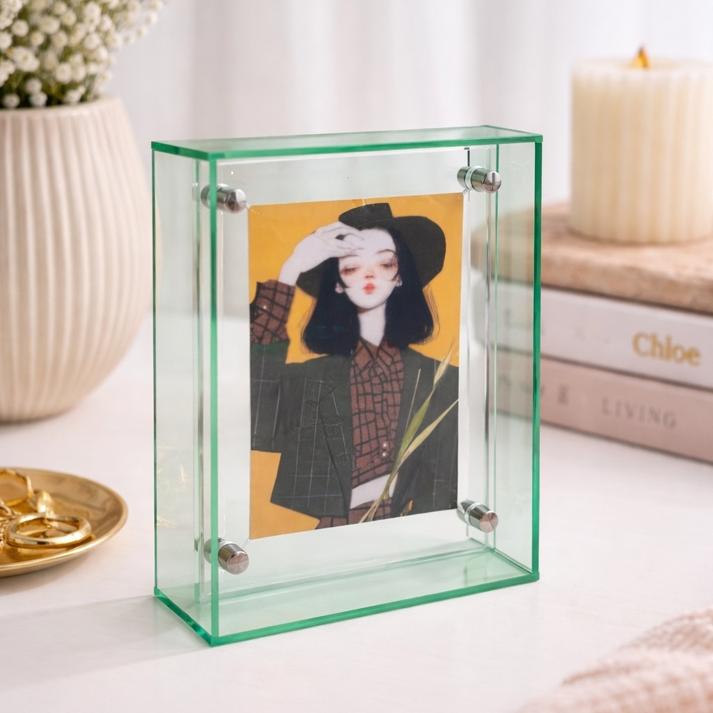 Funky Green Acrylic Frame, Modern Floating Frame, Fits Polaroids, Dopamine Decor